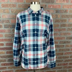 Plaid Button-Up Shirt - Blue and Pink